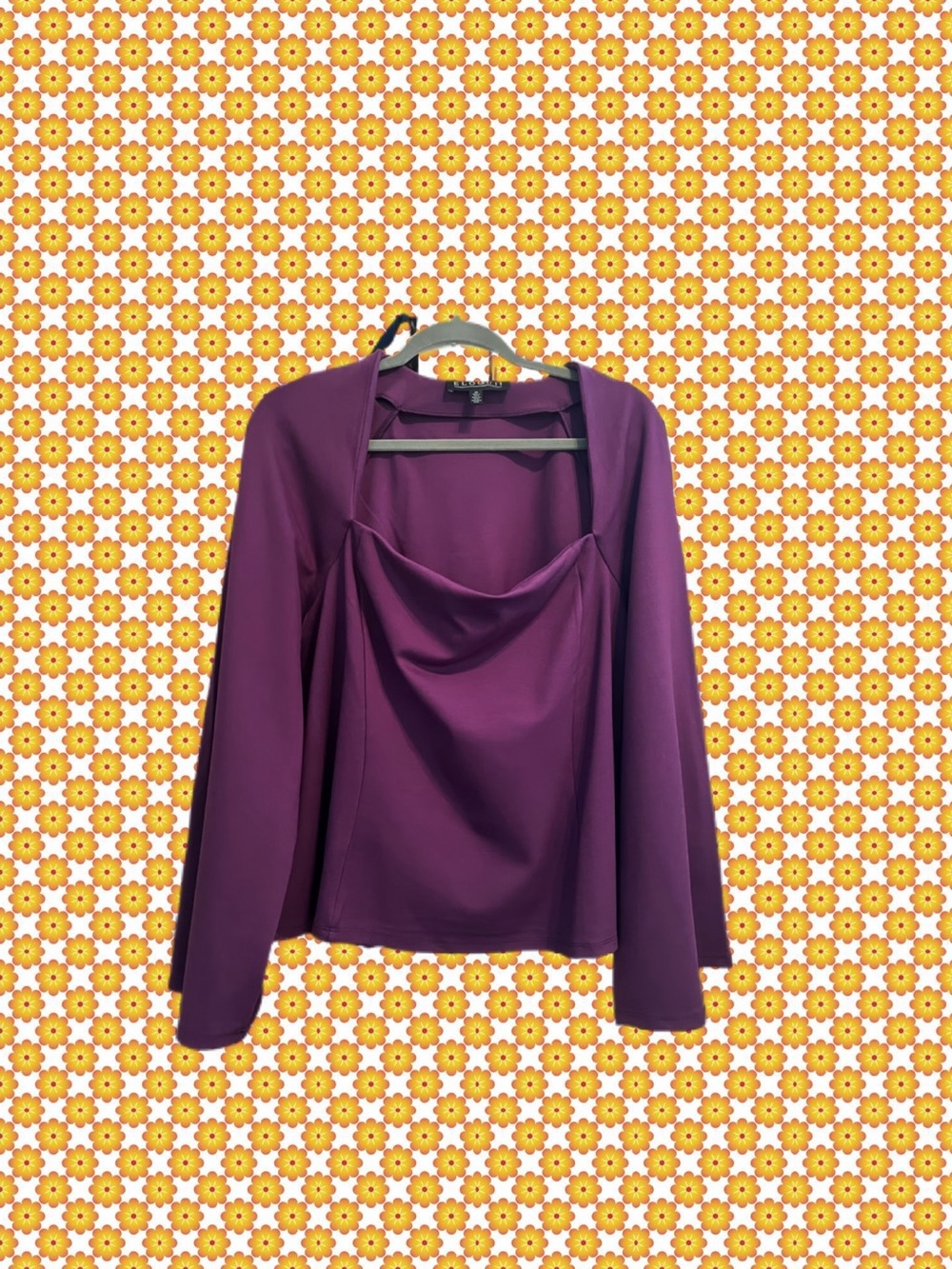 Eloquii Plum Draped Cowl Neck Long Sleeve Top